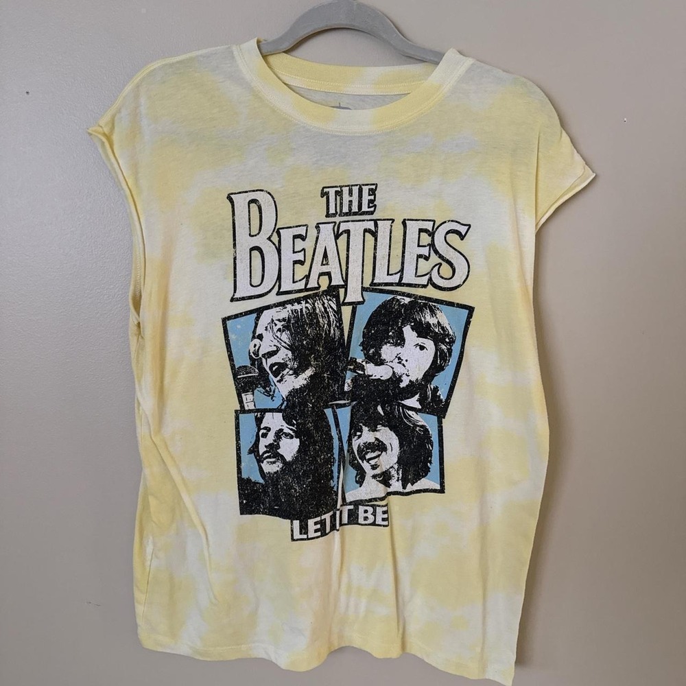 The Beatles Let It Be Album Tie Dye Tank Top Mens Small Yellow Vintage Style